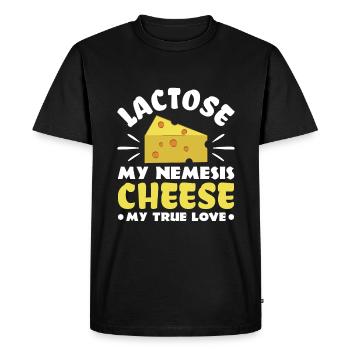 Lactose: My Nemesis, Cheese, My Love - - Men's Premium Organic T-Shirt - black - Front - Nico (187cm)