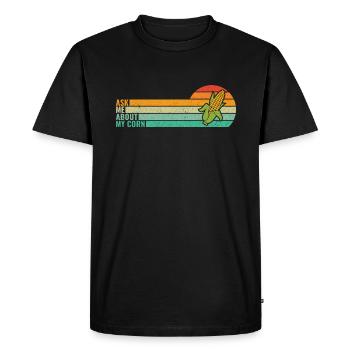 Retro Ask Me About My Corn - Corn Farmer Farmer - Men's Premium Organic T-Shirt - black - Front - Nico (187cm)