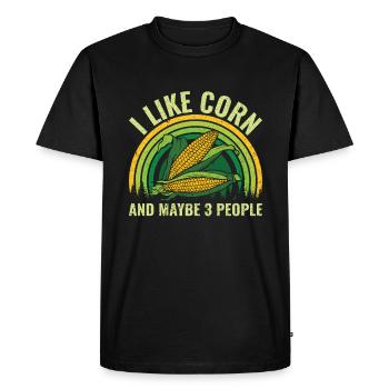 I like Corn and maybe 3 People - Mais Bauer - Men's Premium Organic T-Shirt - black - Front - Nico (187cm)