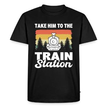 Take Him To The Train Station Engineman - Men's Premium Organic T-Shirt - black - Front - Nico (187cm)