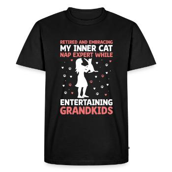 Amoureux des chats Grand-mère retraitée Retraité Propriétaire de chat Chat - T-shirt Premium bio Homme - noir - Devant - Nico (187cm)