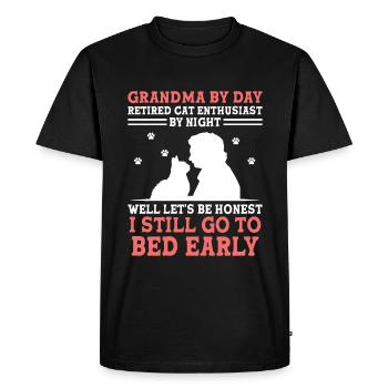Amoureux des chats Grand-mère retraitée Retraité Propriétaire de chat Chat - T-shirt Premium bio Homme - noir - Devant - Nico (187cm)