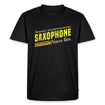 Harmonize & Improvise Le saxophone ne ment jamais - Jazz - T-shirt Premium bio Homme - noir - Devant - Nico (187cm)