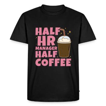 Moitié responsable RH Moitié café - Gestion RH - T-shirt Premium bio Homme - noir - Devant - Nico (187cm)