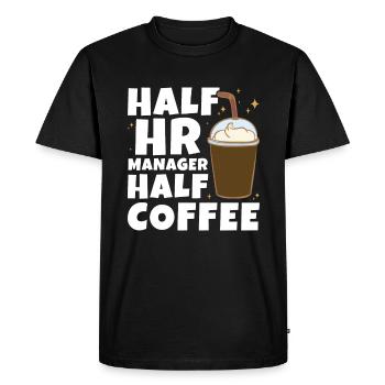 Moitié responsable RH Moitié café - Gestion RH - T-shirt Premium bio Homme - noir - Devant - Nico (187cm)