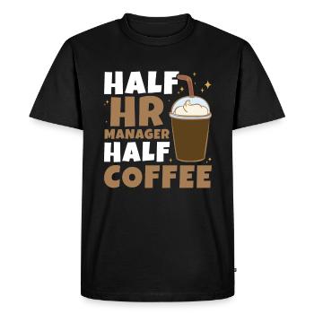 Moitié responsable RH Moitié café - Gestion RH - T-shirt Premium bio Homme - noir - Devant - Nico (187cm)