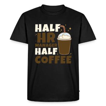Moitié responsable RH Moitié café - Gestion RH - T-shirt Premium bio Homme - noir - Devant - Nico (187cm)