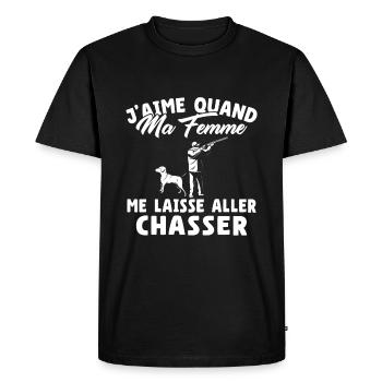 J'aime Quand Ma Femme Humour Chasseur - T-shirt Premium bio Homme - noir - Devant - Nico (187cm)