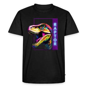 Neon Raptor - Vélociraptor multicolore - T-shirt Premium bio Homme - noir - Devant - Nico (187cm)