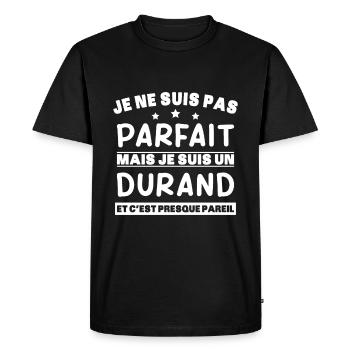 Cadeau humour Durand nom de famille - T-shirt Premium bio Homme - noir - Devant - Nico (187cm)