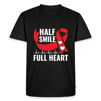 Demi-sourire plein cœur - Survivant d’un AVC - T-shirt Premium bio Homme - noir - Devant - Nico (187cm)