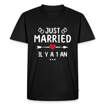 Cadeau Anniversaire De Mariage 1 An Noces De Coton - T-shirt Premium bio Homme - noir - Devant - Nico (187cm)