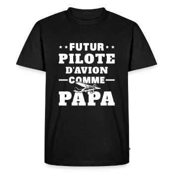 Futur Pilote d'avion comme Papa - T-shirt Premium bio Homme - noir - Devant - Nico (187cm)