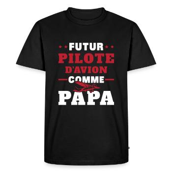 Futur Pilote d'avion comme Papa - T-shirt Premium bio Homme - noir - Devant - Nico (187cm)