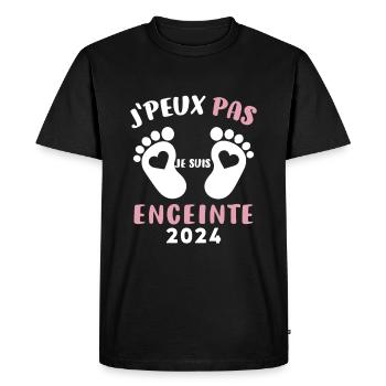 Cadeau Drôle Future Maman 2024 Annonce Grossesse - T-shirt Premium bio Homme - noir - Devant - Nico (187cm)
