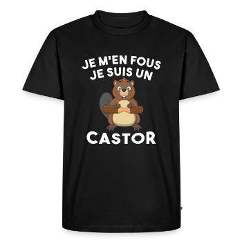 Je M'en Fous Je Suis Un Castor - Castor Doux - T-shirt Premium bio Homme - noir - Devant - Nico (187cm)