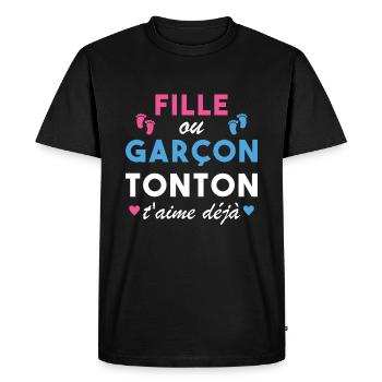 Fille ou Garçon Annonce Bébé Tonton T'aime Déjà - T-shirt Premium bio Homme - noir - Devant - Nico (187cm)
