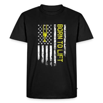 Born To Lift USA Flag - Funny Crane Driver - Men's Premium Organic T-Shirt - black - Front - Nico (187cm)