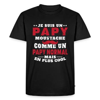 Un papy moustache comme un papy normal - T-shirt Premium bio Homme - noir - Devant - Nico (187cm)