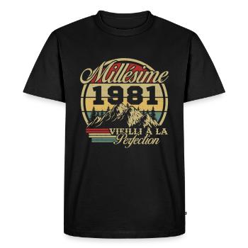 Millésime 1981, Cadeau D'anniversaire Vintage 1981 - T-shirt Premium bio Homme - noir - Devant - Nico (187cm)