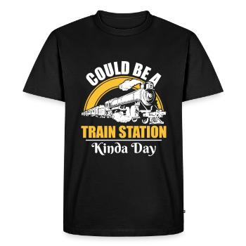 Il pourrait s’agir d’une gare Kinda Day - Guide du train - T-shirt Premium bio Homme - noir - Devant - Nico (187cm)