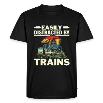 Facilement distrait par les trains - Conducteur de train - T-shirt Premium bio Homme - noir - Devant - Nico (187cm)