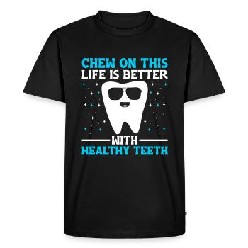 Mâchez cette vie est meilleure avec une tanière de dents saine - T-shirt Premium bio Homme - noir - Devant - Nico (187cm)