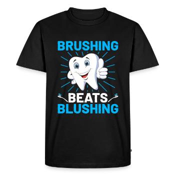 Brushing bat Blushing Dentist Dentisterie dentaire D - T-shirt Premium bio Homme - noir - Devant - Nico (187cm)