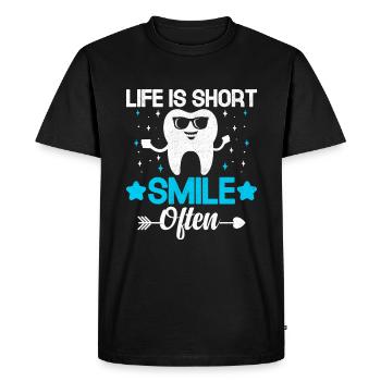 La vie est courte sourire souvent dentiste dentiste dentisterie dentaire - T-shirt Premium bio Homme - noir - Devant - Nico (187cm)