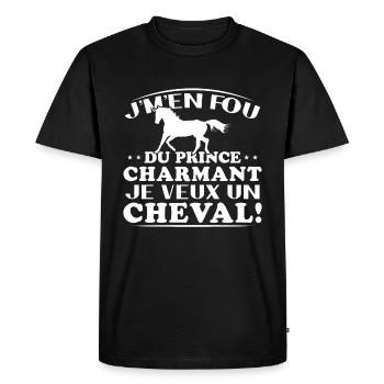 Je m'en fou du prince charmant je veux un cheval - T-shirt Premium bio Homme - noir - Devant - Nico (187cm)