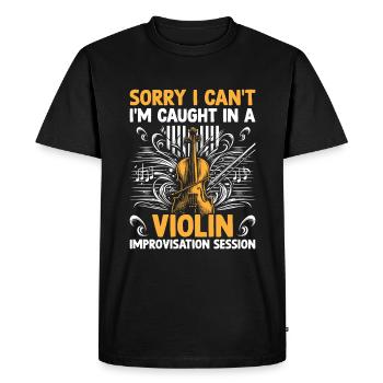Désolé, je ne peux pas, je suis pris dans une improvisation au violon - T-shirt Premium bio Homme - noir - Devant - Nico (187cm)
