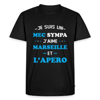 Supporter Marseille et l'apéro Humour Marseillais - T-shirt Premium bio Homme - noir - Devant - Nico (187cm)