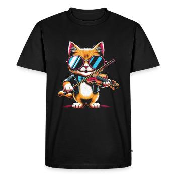 Chat Jouant Du Violon Instrument Violoniste Violon Vi - T-shirt Premium bio Homme - noir - Devant - Nico (187cm)