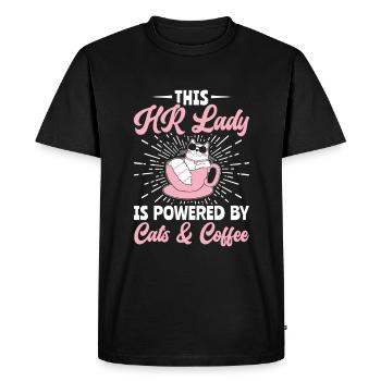 Powered By Cats & Coffee - HR Manager Human - Men's Premium Organic T-Shirt - black - Front - Nico (187cm)