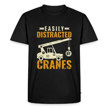 Easily Distracted by Cranes - Funny Crane Driver - Men's Premium Organic T-Shirt - black - Front - Nico (187cm)