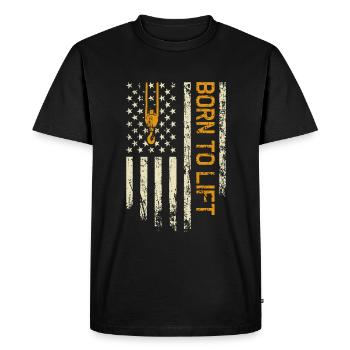 Born To Lift USA Flag - Funny Crane Driver - Men's Premium Organic T-Shirt - black - Front - Nico (187cm)