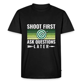Shoot First Ask Questions Later - Archer - Men's Premium Organic T-Shirt - black - Front - Nico (187cm)