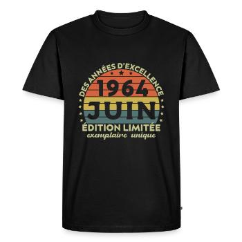 Anniversaire Millésime Fabriqué en Juin 1964 - T-shirt Premium bio Homme - noir - Devant - Nico (187cm)