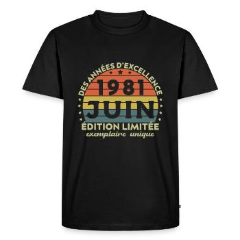Anniversaire Millésime Fabriqué en Juin 1981 - T-shirt Premium bio Homme - noir - Devant - Nico (187cm)