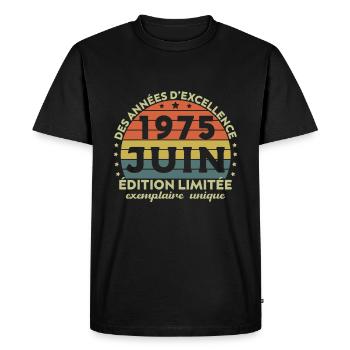 Anniversaire Millésime Fabriqué en Juin 1975 - T-shirt Premium bio Homme - noir - Devant - Nico (187cm)