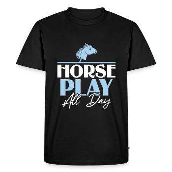 Cheval jouer toute la journée - Hobby Horse Steckenpferd - T-shirt Premium bio Homme - noir - Devant - Nico (187cm)