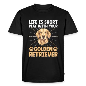 Life Is Short Play With Your Golden Retriever GR D - Men's Premium Organic T-Shirt - black - Front - Nico (187cm)
