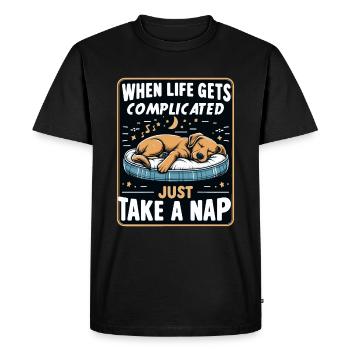 Chien Dormir Relaxant Détente Tenue de Sommeil - T-shirt Premium bio Homme - noir - Devant - Nico (187cm)