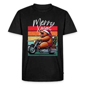Merry Xmas Biker Motorcycle Retro Bear Christmas - Men's Premium Organic T-Shirt - black - Front - Nico (187cm)