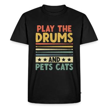 Jouer Les Tambours Et Les Animaux De Compagnie Chats Tambour Tambour Tambour - T-shirt Premium bio Homme - noir - Devant - Nico (187cm)