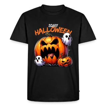 Effrayant Halloween Citrouille Citrouille Visage Fantôme Effrayant - T-shirt Premium bio Homme - noir - Devant - Nico (187cm)