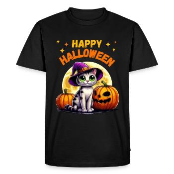 Halloween Cat Witch Hat Pumpkin Stars Cute - Men's Premium Organic T-Shirt - black - Front - Nico (187cm)