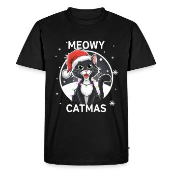 Miaou Catmas Noël Chat Père Noël Chapeau Fun - T-shirt Premium bio Homme - noir - Devant - Nico (187cm)