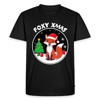 Cute Fox with Santa Hat Foxy Xmas - Men's Premium Organic T-Shirt - black - Front - Nico (187cm)