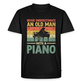 Never Underestimate An Old Man With A Piano Pianis - Men's Premium Organic T-Shirt - black - Front - Nico (187cm)